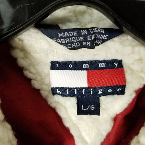 Tommy Hilfiger Kids Vintage Denim Jacket Blue Sz L Faux Sherpa Collar Cuffs Logo - Picture 3 of 13